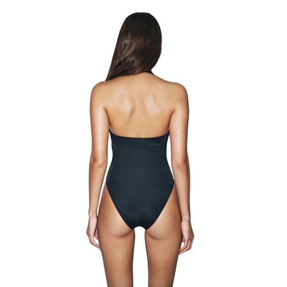 231. C. DESIGN Australia HALTER MAILLOT Black One Piece Swimsuit $186 EUC XS - Picture 2 of 6